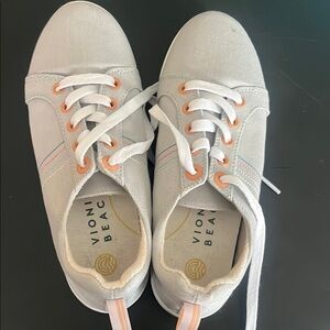 Vionic Women's light Gray and Orange Sneakers